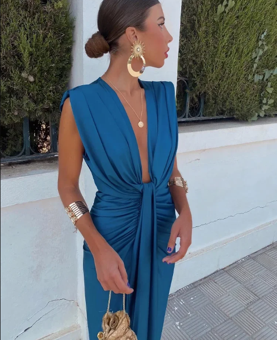 Party-Kleid Mit Tiefem V-Ausschnitt Damen