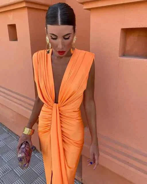 Party-Kleid Mit Tiefem V-Ausschnitt Damen
