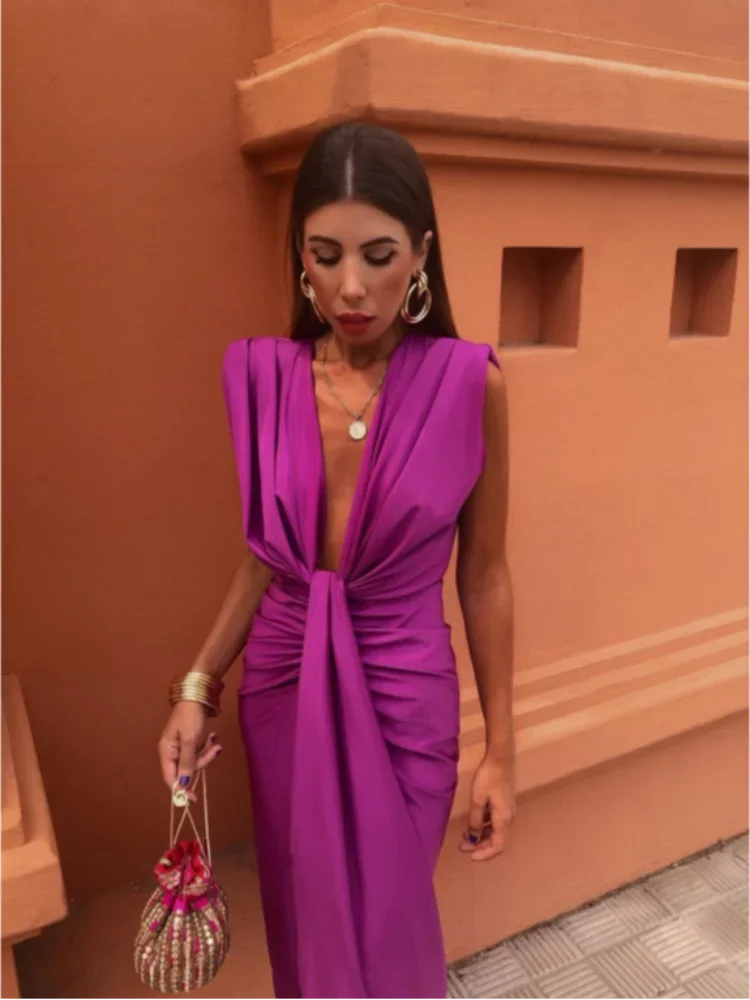 Party-Kleid Mit Tiefem V-Ausschnitt Damen